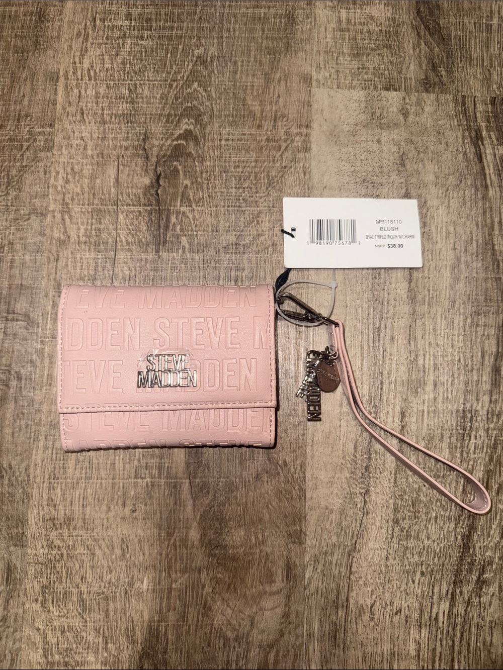 Steve Madden Pink Embossed Wristlet Wallet with Charm